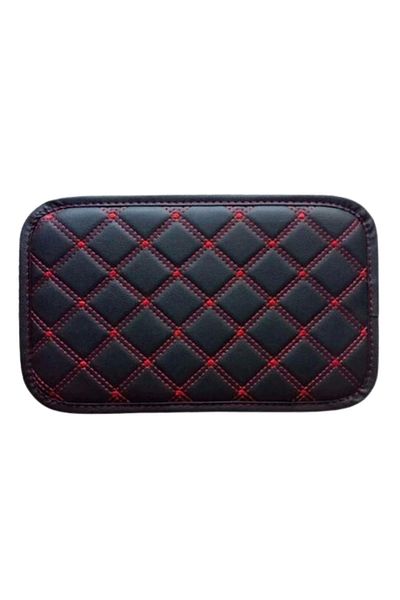 NAZ OTO DİZAYN Armrest Cover Square Black Leather Red Pattern