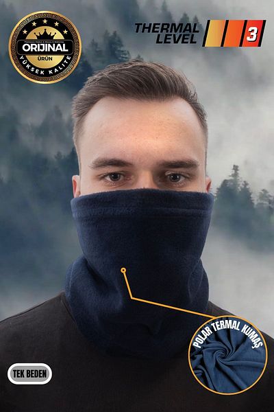 mottomia Guler de lână de culoare albastru bleumarin la gât| Beretă militară Winter Biker Anti-Wind Buff (3 UTILIZĂRI DIFERITE)