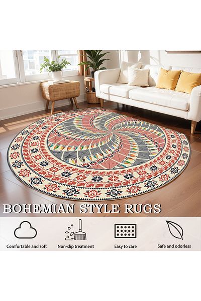 EqiEch Area Rugs,Round Carpet,Washable Soft Floor Mat,Anti-Slip Blanket, Bohemian Style Carpet