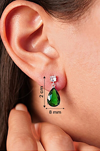 jelux silver Gümüş 925 Ayar Rodyumlu Zirkon Taşlı Zümrüt Pırlanta Montür Çivili Damla Küpe