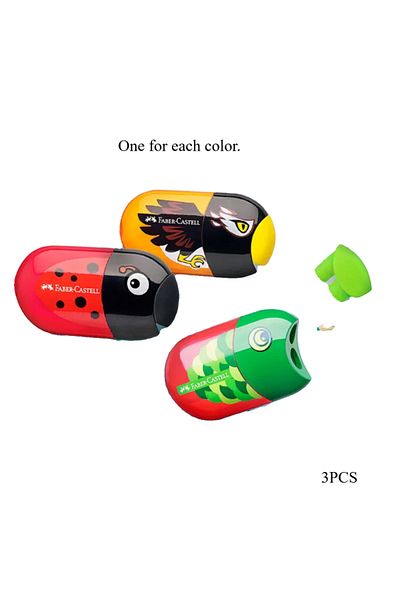 Choice 3PCS 1Pc Faber Castell Double Hole Pencil Sharpener with Eraser Ladybug / Fish / Eagle Cute Statione