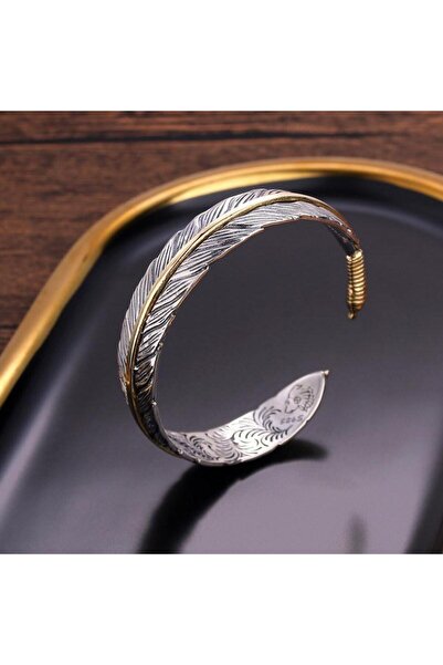 Choice سوار من الريش بنمط عشب تانج باللون الذهبي، عصري للرجال، فضي قديم، مخصص...