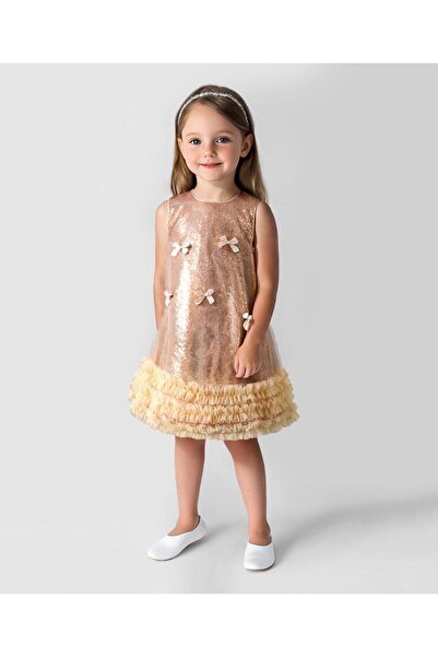 SAPS فستان SAPS بدون أكمام مزين بفيونكة مطرز بالترتر - ذهبي