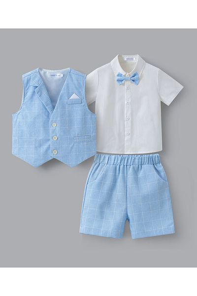 Mark & Mia Mark & Mia Shirt and Pair of Shorts with Waistcoat Party Suit Set - Blue
