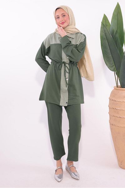 TRENDTESETTÜR Women's Khaki Stripes Pants Suit t 9074
