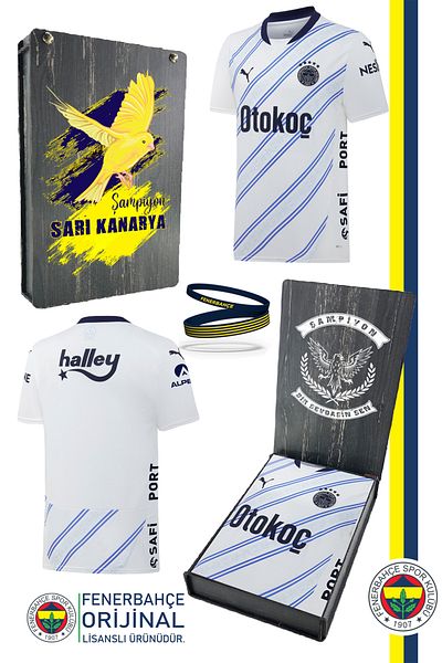 Fenerbahçe Original 24/25 White Jersey & Silicone Bracelet Set with Gift Wooden Box