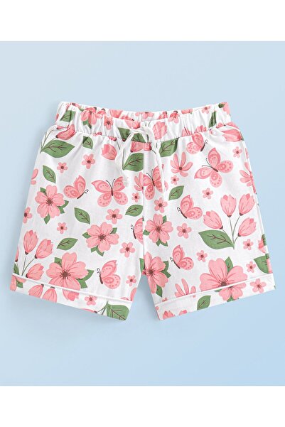 Honeyhap Honeyhap Premium 100% Cotton Single Jersey Bio Half Sleeve Night Suit Floral Print-Pink & White