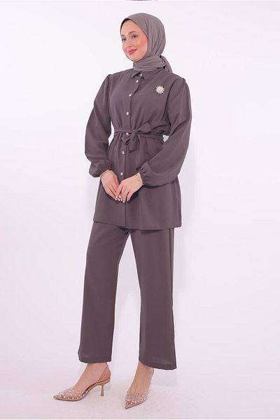TRENDTESETTÜR Women's Plum Brooch Detail Trouser Suit t 8674