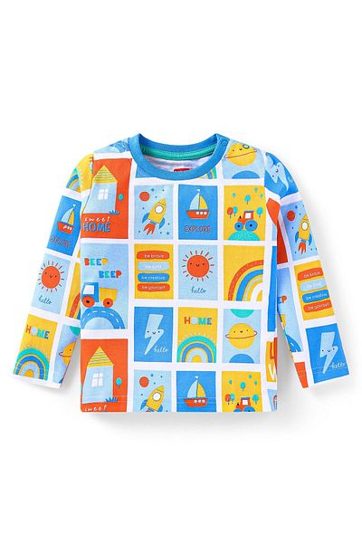 Babyhug طقم بيجامة قطنية من Babyhug بطبعة قوس قزح - أصفر وأزرق
