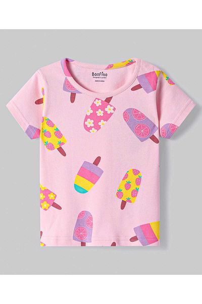 Bonfino Bonfino 100% Cotton Printed Half Sleeves Shorts Set Pack of 2 - Vanilla Ice/Ballerina
