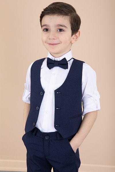 Cansın Mini Navy Blue Vest, Bow Tie, Shirt and Fabric Trousers Boy's Suit 20430