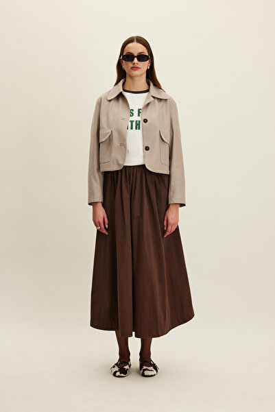Manuka KATY GABARDİN BÜZGÜLÜ ETEK KAHVERENGİ