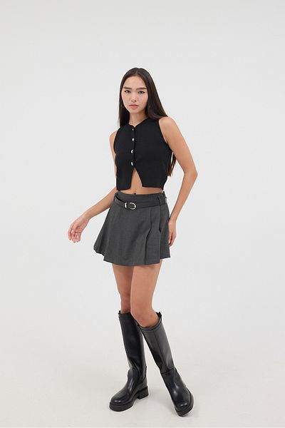 Addax E13709-I10 Model Belted Pleated Mini Skirt