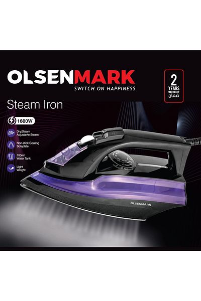 Olsenmark Steam Iron, 1600W, Lightweight, 100ml Water Tank, OMSI1828 - Dry/Steam Adjustable Steam