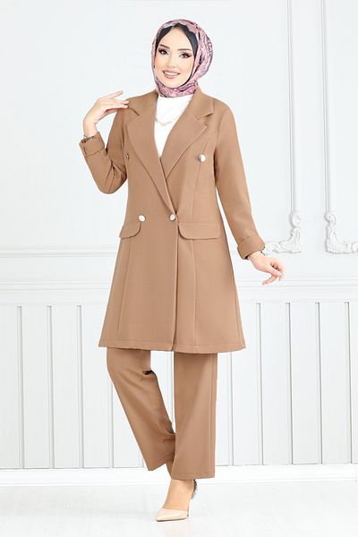 ModaMerve Μπουφάν με κουμπιά μπροστά Suit Latte