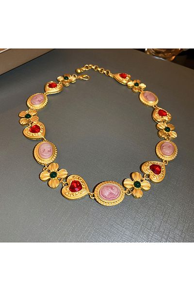 Choice HN2530-1 Medieval Rhinestone Flower Heart Drop Necklace 2022 NEW VINTAGE Palace Temperament Collar C