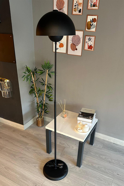 Bamyum Vega Lambader Siyah Renk Modern Dekoratif Metal Oturma Odası Çalışma Odası Zemin Lambası