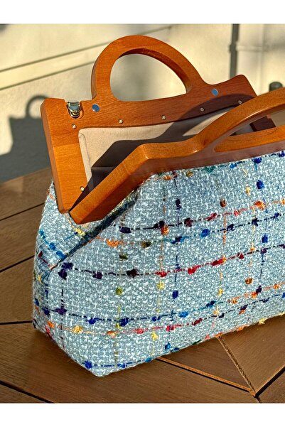 JOPHIEL Raphael - Ahşap Burslu Kumaş Çanta, Clutch, El Çantası, Portföy, Kadın Çanta, Çanta