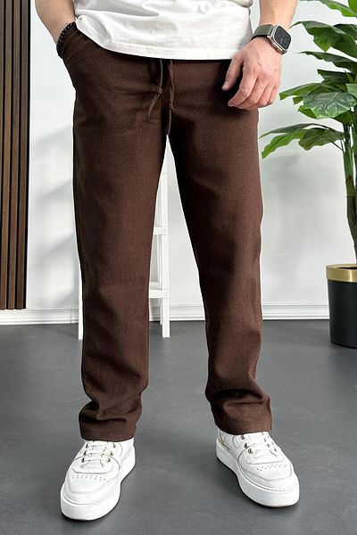 Edwox Ανδρικό λινό παντελόνι Relaxed Cut Καφέ Edw138