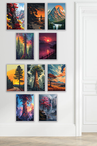 qoeuyl boutique Τοπίο με θέμα τη φύση 10 τεμάχια No:2 Retro Vintage 18x27 MDF...