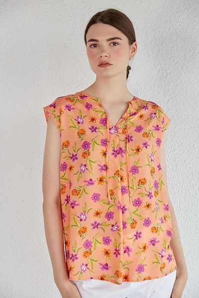 Masha Kate Sleeveless Floral Patterned Blouse