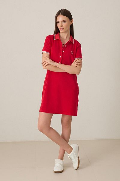 Setre Rochie mini roșie cu mânecă scurtă, cu nasturi în față și cu decolteu