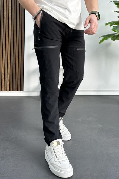 Edwox Men's Slim Fit Pocket Parachute Pants Black Edw240