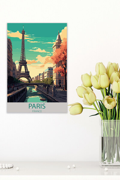 qoeuyl boutique Πίνακας αφίσας Paris Eiffel Retro Vintage 18x27 MDF Ξύλινος