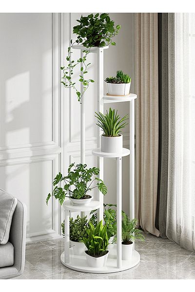 sharpdo 5-Layer Living Room Outdoor Balcony Floor-Standing Storage Rack, Stainless Steel Mobile Flower Rack