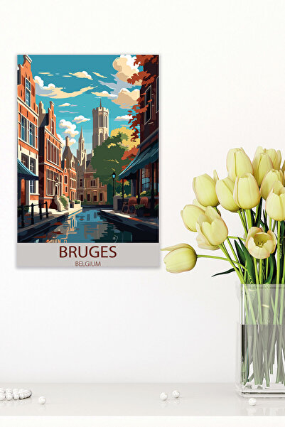 qoeuyl boutique Ζωγραφική αφίσας από ξύλο Bruges Retro Vintage 18x27 MDF