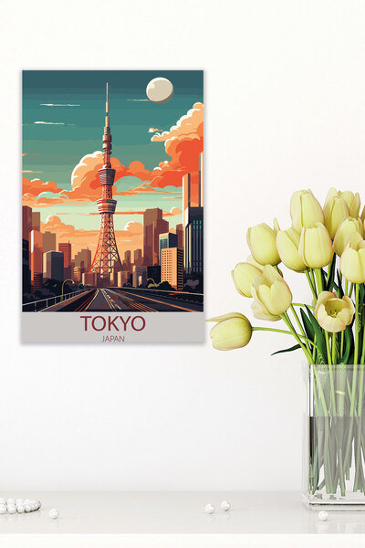 qoeuyl boutique Ζωγραφική αφίσας από ξύλο MDF Tokyo Retro Vintage 18x27