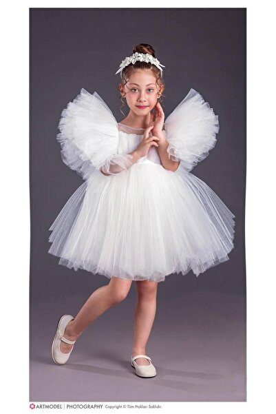 RAPAPA Girl's Skirted Puff Sleeve Dress White