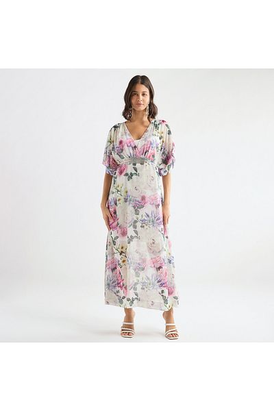 FAV All-over Floral Print V-neck Dress With Tie-up Belt
