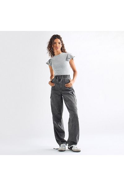 FAV Striped Top With Crew Neck And Flutter Sleeves