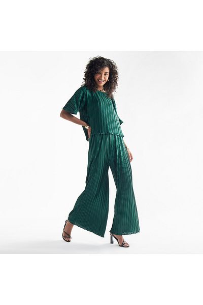 FAV Pleated Wide Leg Pants With Elasticated Waistband And Pockets