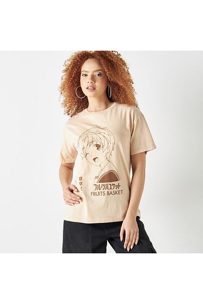 SP Characters Fruit Basket Print Crew Neck T-shirt With Short Sleeves