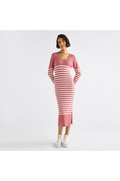 Koton Long Satin Dress V-Neck Long Sleeve