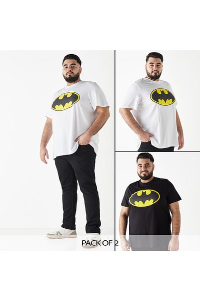 FAV Set Of 2 - Plus Size Batman Print Crew Neck T-shirt With Short Sleeves