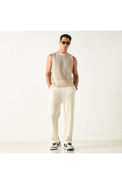 Iconic Textured Sleeveless T-shirt With Crew Neck