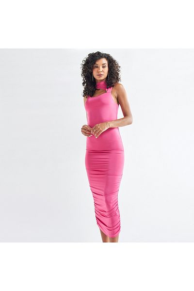 FAV Cutout Detail Sleeveless Slinky Bodycon Dress With Ruching