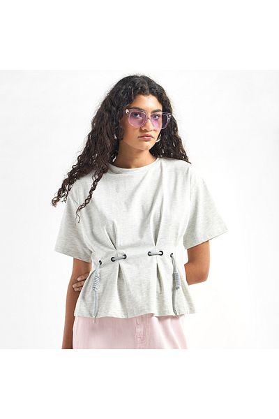 FAV Pleated Top With Short Sleeves And Crew Neck