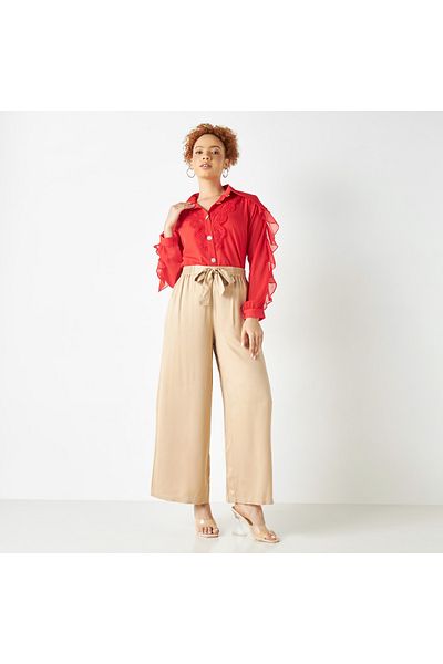 2Xtremz Lace Detail Shirt With Oversized Collar And Ruffled Sleeves