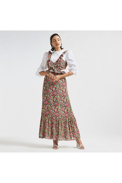 FAV All-over Floral Print Sleeveless Dress With Cutout Detail And Ruffles