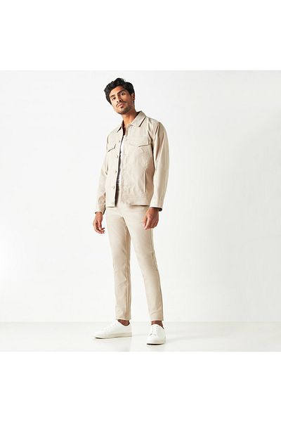 Iconic Solid Mid-rise Trousers With Button Closure And Pockets
