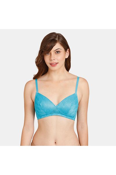 Zivame Textured Padded Non-wired Bra With Hook And Eye Closure