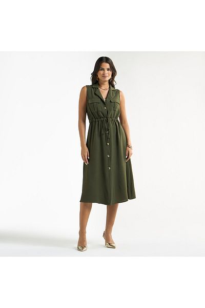 FAV Textured Sleeveless Shirt Dress With Pockets