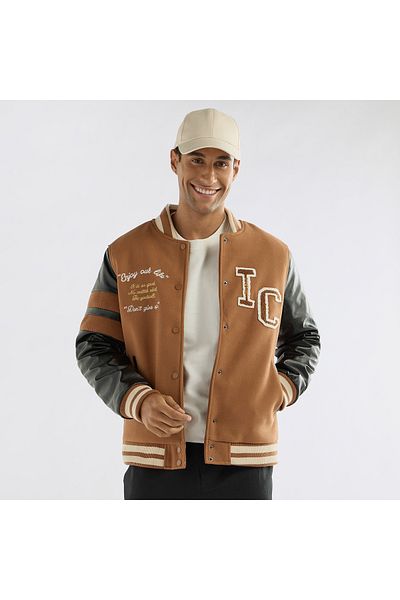 FAV Slogan Detail Button Through Bomber Jacket With Pockets And Long Sleeves