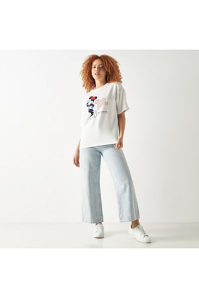 SP Characters Minnie Mouse Print Crew Neck T-shirt With Short Sleeves