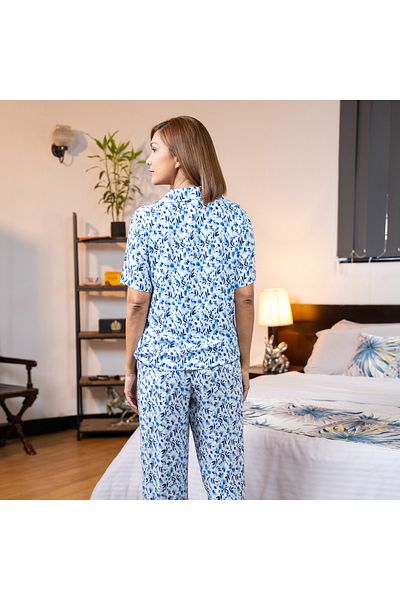 Aadaraya Floral Print Short Sleeve Shirt And Elasticated Pyjama Set