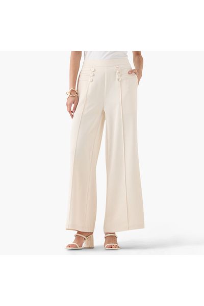 2Xtremz Button Detail Wide Leg Pants With Pintucks